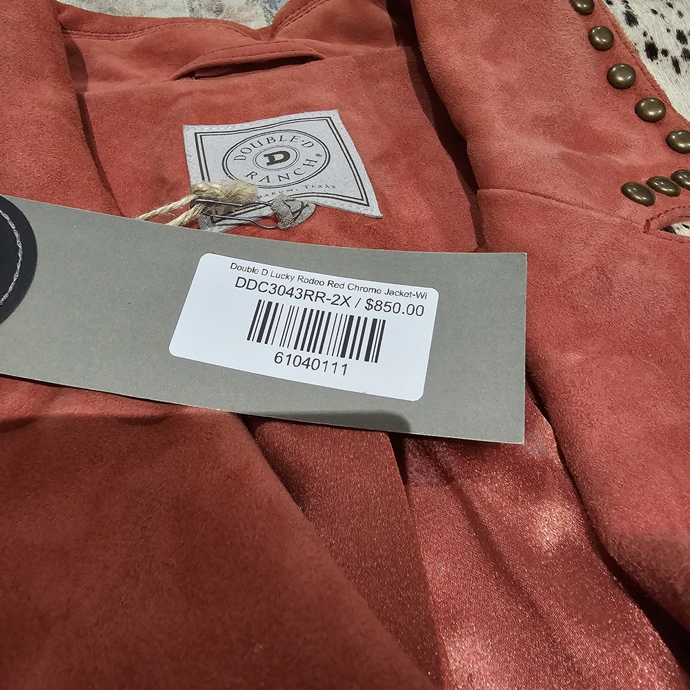 Double D Ranch Leather Jacket with Fringe and Hair On Hide Accents, Size 2X - Picture 4 of 6